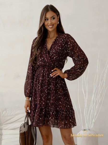 Royalfashion Vzorovaná dámská mini sukně s volánky a zavinovacím výstřihem