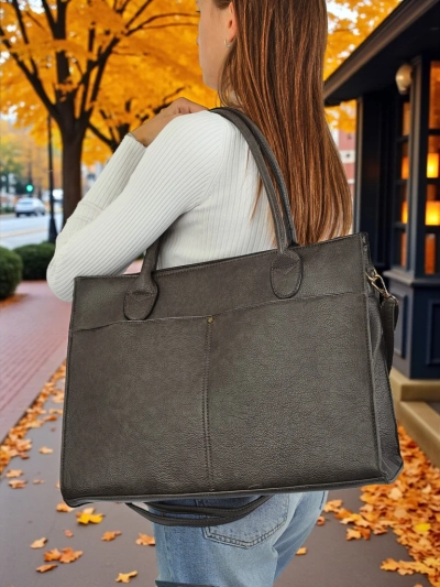 Dámská kožená kabelka Etruria Classica Elegante šedá 41x31x14 cm