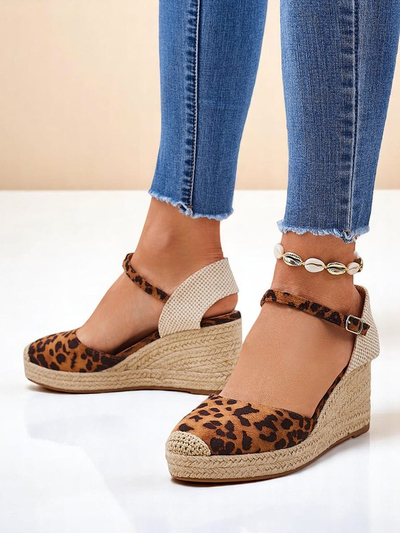 Aurelia Leopard Klínové boty Royalfashion dámské eko kůže camel