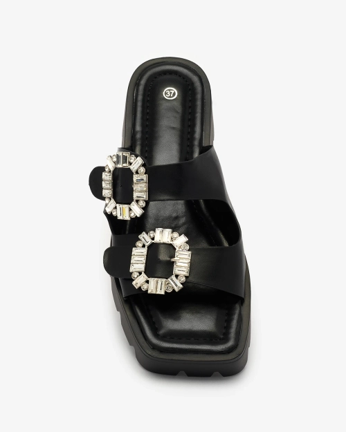 Royalfashion Чорні жіночі шльопанці на підборах Tireta