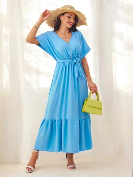 Royalfashion Dámské midi šaty s krátkým rukávem a dekorativními knoflíky