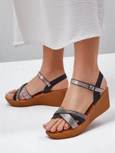 Dámské wedge sandály Royalfashion se rhinestones a třpytem Glittera