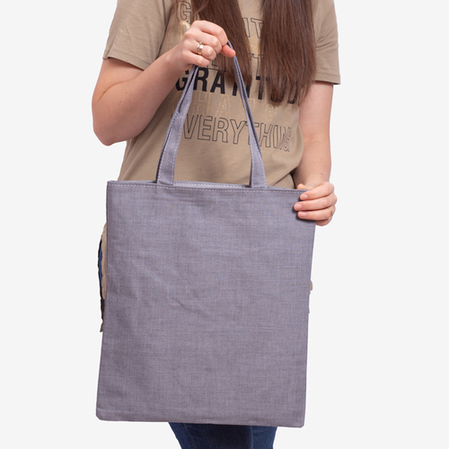 Темно-сіра тканинна сумка з написом