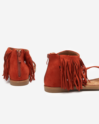 OUTLET Жіночі босоніжки з бахромою в червоно-коричневих туфлях Clov-Shoes