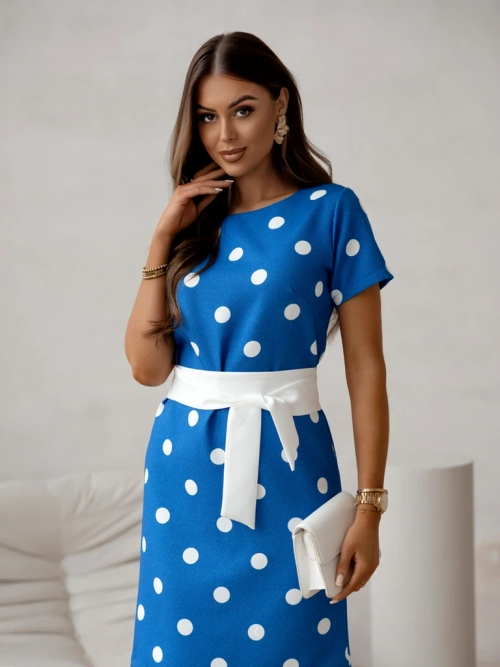 Royalfashion Жіноча плаття до колін з короткими рукавами та зав'язкою в горошок