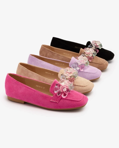 Royalfashion Neonově růžové dámské mokasíny s krystaly Olkeri