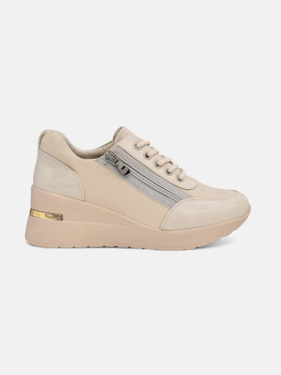 Dámské sneakersy klínkové HeraBea béžové z ekologické kůže 6,5 cm se zipem