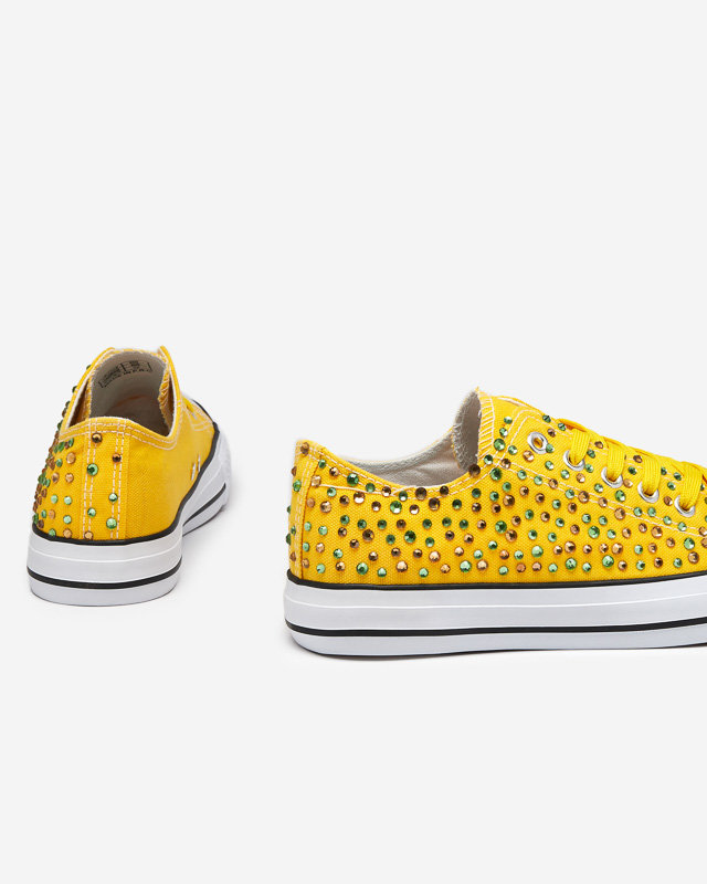OUTLET Dámské tenisky s barevnými zirkony ve žluté barvě Amanda - Obuv