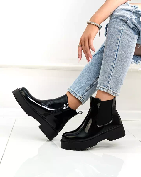 Royalfashion Černé lakované dámské kozačky bez podpatku Glossy Chic