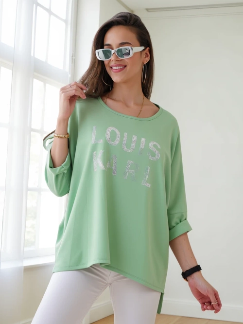 Royalfashion Жіноча блуза з віскози з написами з стразів