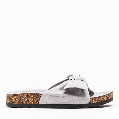 Šedé dámské pantofle s lukem Slunce a zábava - obuv 1