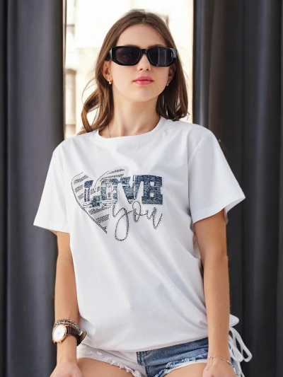 Royalfashion Dámské bavlněné tričko Láska s kamínky