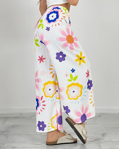 Royalfashion Dámské široké kalhoty z květinové látky