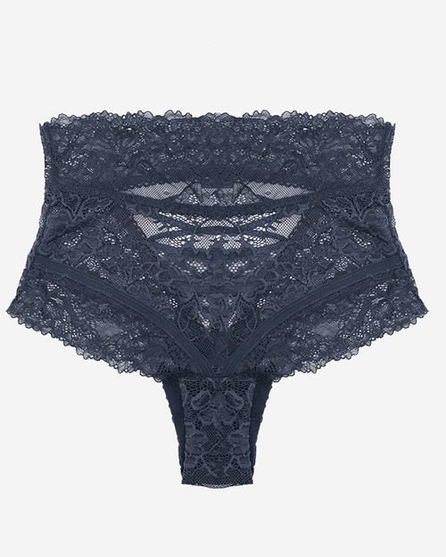 Темно-синие кружевные трусики с лентой