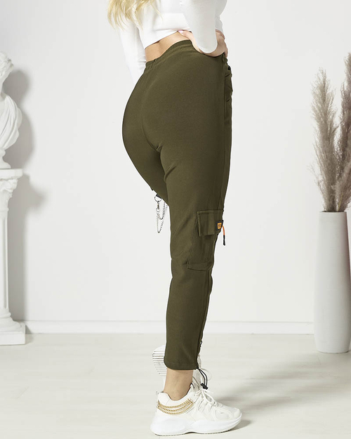 Темно-зелені жіночі бойові штани з ланцюжком - Одяг