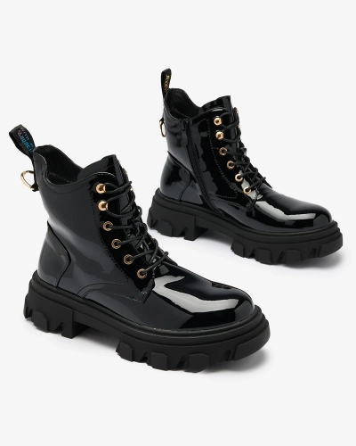 Royalfashion Černé lakované dámské zateplené boty Setogia