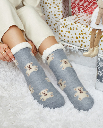 Royalfashion Утеплені сірі жіночі шкарпетки з ведмедиками