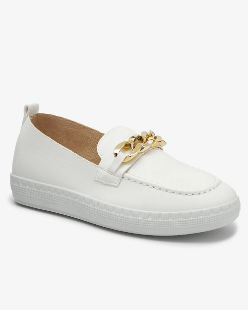 Жіночі білі мокасини з золотим декором Ellica- Footwear