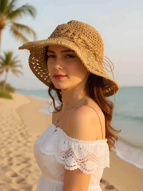 Royalfashion Солом'яний капелюх для жінок з мереживом Breeze