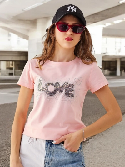 Royalfashion Жіноча бавовняна футболка LOVE з стразами