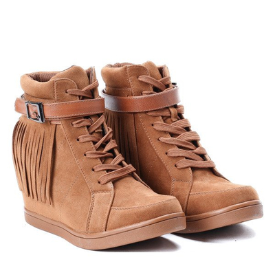 Botki na koturnie - kolor camel - Obuwie