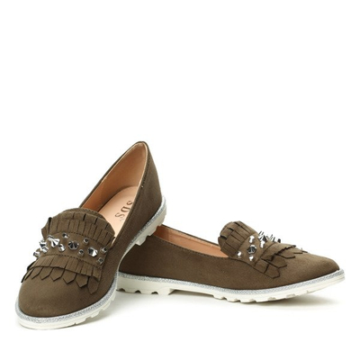 Zielone mokasyny z frędzlami i ćwiekami - Obuwie