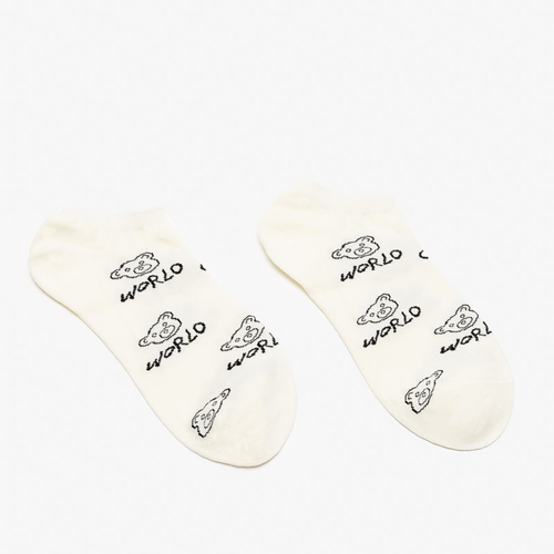 Кремові жіночі шкарпетки до щиколотки з написами та мотивом плюшевого ведмедика - Нижня білизна