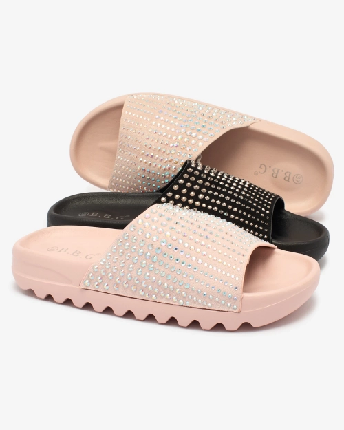 Royalfashion Чорні жіночі шльопанці з цирконами Lesixa