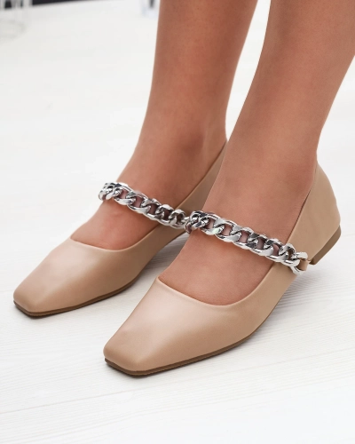 Béžové dámské baleríny s řetízkem Serima - Obuv