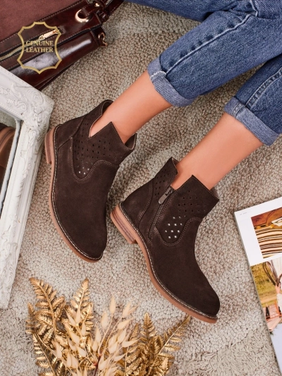 Aurelia Verona - Hnědé semišové dámské botky z přírodní kůže, 3 cm podpatek