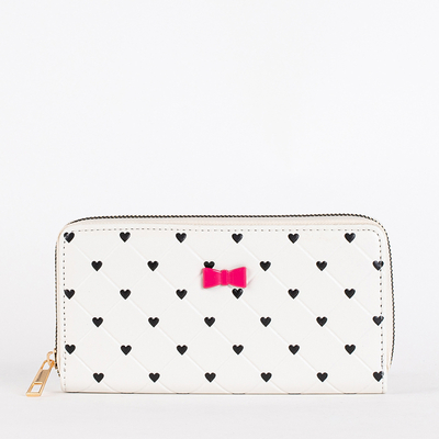Білий жіночий гаманець з сердечками