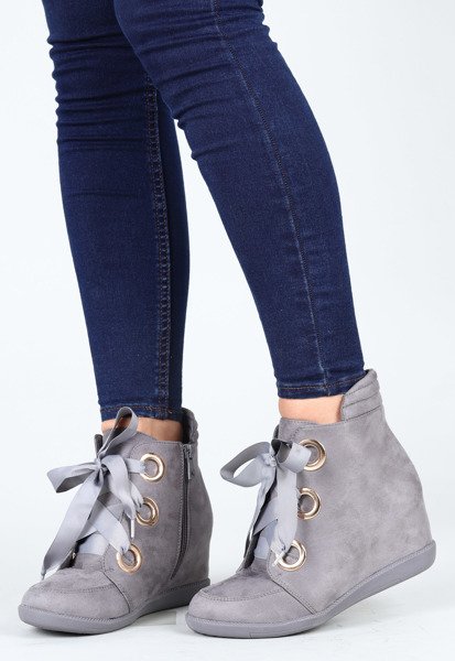 Szare sneakersy wiązane wstążką Andi- Obuwie