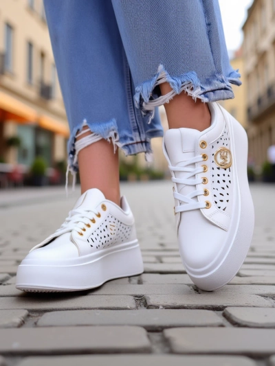 Aurelia Bianca – Bílé Tenisky Platforma Royalfashion Ecru