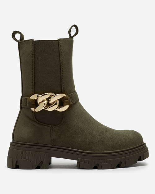 Жіночі темно-зелені чоботи з екозамші з ланцюжком Mefrika- Взуття