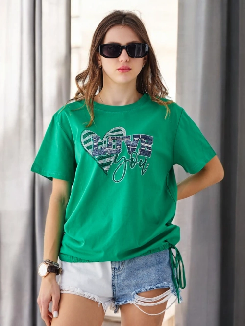 Royalfashion Жіноча бавовняна футболка LOVE з стразами