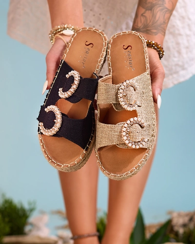 Шльопанці Royalfashion Чорні жіночі з орнаментом Ledude