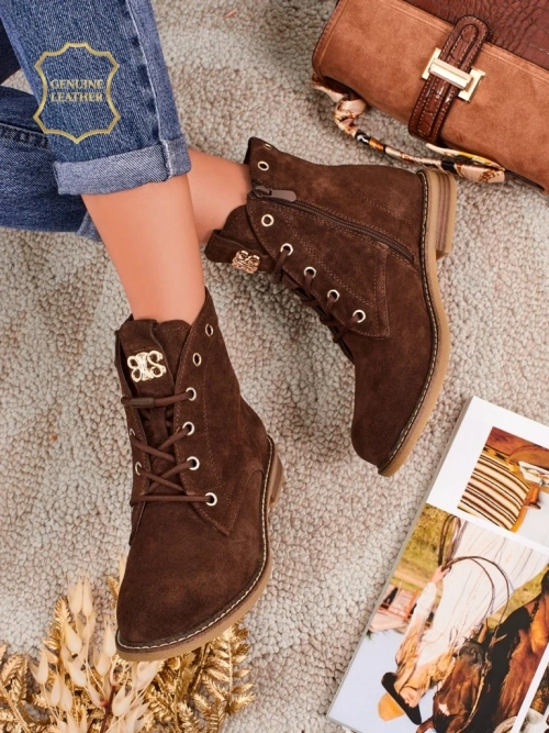 Жіночі черевики Aurelia Romano з натуральної замші – коричневі, з хутром