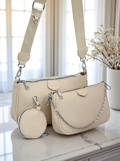 Жіноча шкіряна сумка Perseida Multi Beige з ланцюжком і сумочкою