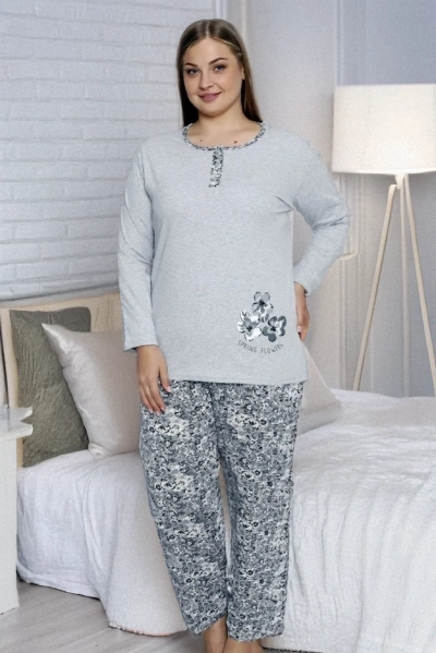 Royalfashion Cotton жіночі двокомпонентна піжама у квітах PLUS SIZE