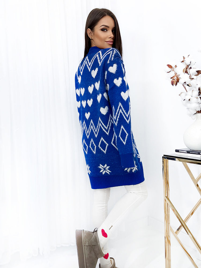 Royalfashion Візерунчастий кобальтовий жіночий светр-покривало