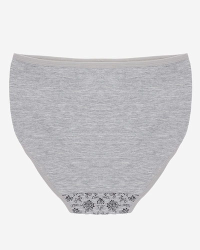 Šedé dámské kalhotky, květované kalhotky s vyšším pasem. PLUS VELIKOST - Spodní prádlo