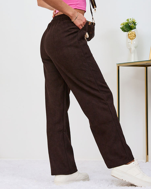 Royalfashion Утеплені темно-коричневі вельветові жіночі штани