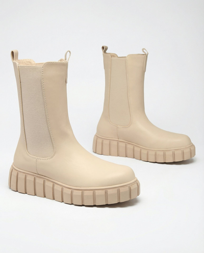 Royalfashion Dámské kozačky na vysokém podpatku v barvě ecru Elicane