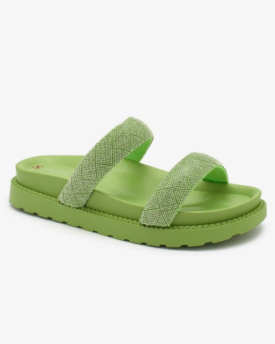 Royalfashion Neon Green Dámské žabky Zirconia Sparkle Sliders