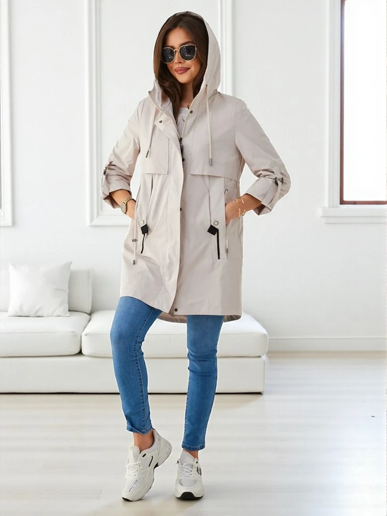 Royalfashion Dámský dlouhý větrový kabát