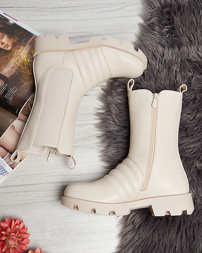 Бежеві жіночі черевики на потовщеній підошві з тисненням Ferita- Footwear