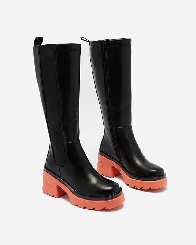 Černé dámské kozačky na masivní korálové podrážce Beris - Footwear