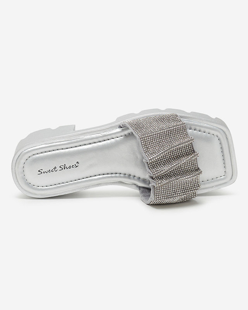 Срібні жіночі тапочки з фіанітами Emkoy - Взуття
