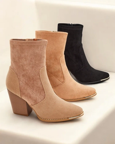 Dámské kotníkové boty Royalfashion Eko-suede na podpatku šedé