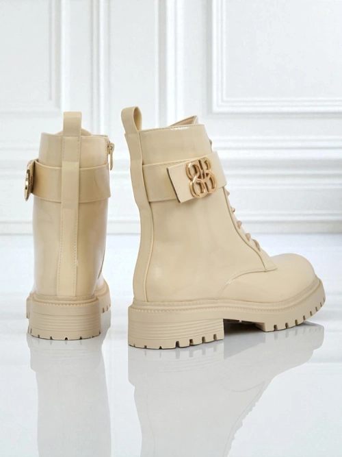 Бежеві ботильйони Ariadne з екологічної шкіри на блискавці, круглий носок стильні